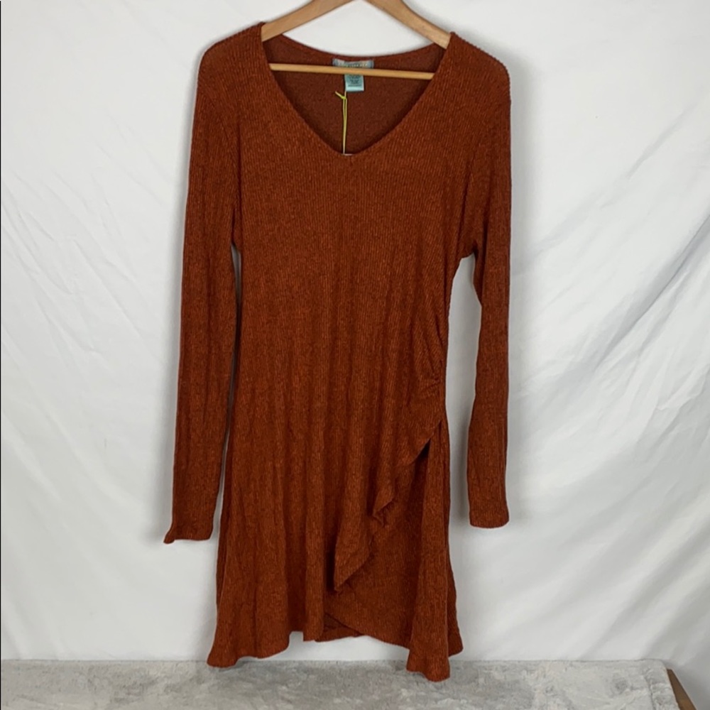 New Good Luck Gem Side Wrap Solid Knit Dress - image 3